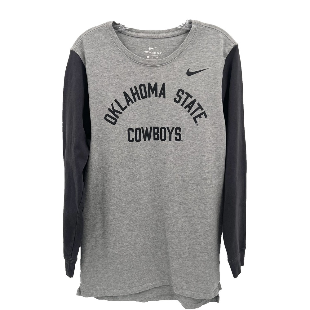 NIKE Men's S Athletic Fit Gray Long-Sleeve Crewneck OKLAHOMA STATE COWBOYS Shirt